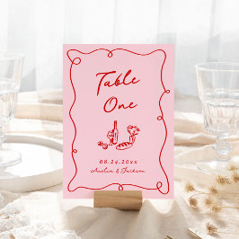 Numéro De Table Main Whimsical tirée rose et Mariage rouge