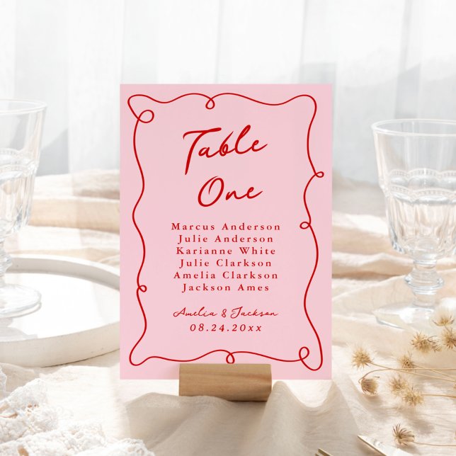 Numéro De Table Main Whimsical tirée rose et Mariage rouge (Créateur téléchargé)