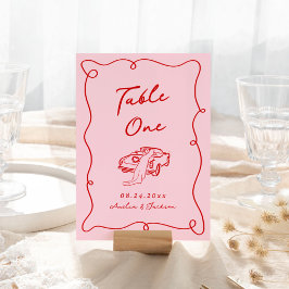 Numéro De Table Main Whimsical tirée rose et Mariage rouge