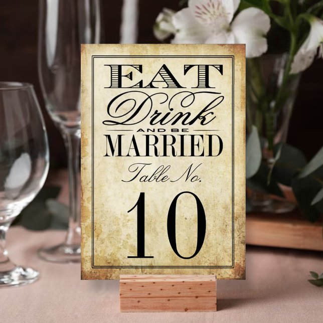 Numéro De Table Mangez, buvez et soyez marié Mariage Vintage (Créateur téléchargé)