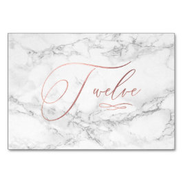 Numéro De Table Marbre Faux Or Rose Calligraphie Douze