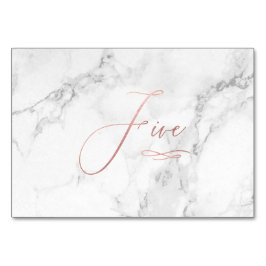Numéro De Table Marbre Faux Or Rose Calligraphie Romantique Cinq 5