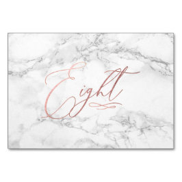 Numéro De Table Marbre Faux Or Rose Calligraphie Romantique Huit 8