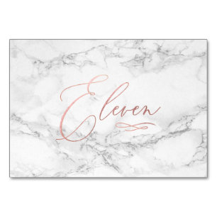 Numéro De Table Marbre Faux Or Rose Calligraphie Romantique Onze