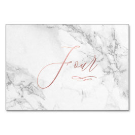 Numéro De Table Marbre Faux Or Rose Calligraphie Romantique Quatre