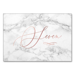 Numéro De Table Marbre Faux Or Rose Calligraphie Romantique Sept 7