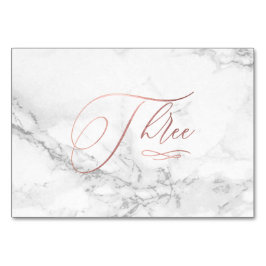 Numéro De Table Marbre Faux Or Rose Calligraphie Romantique Trois