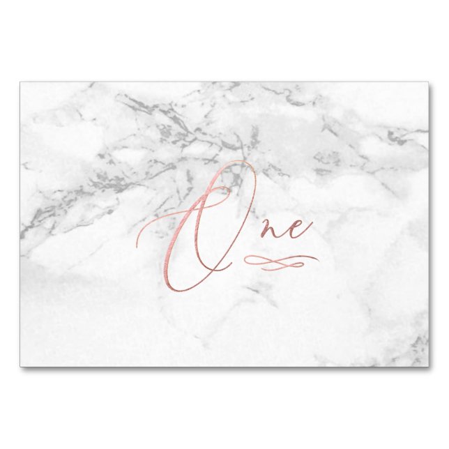 Numéro De Table Marbre Faux Or Rose Calligraphie Romantique Un 1 (Devant)