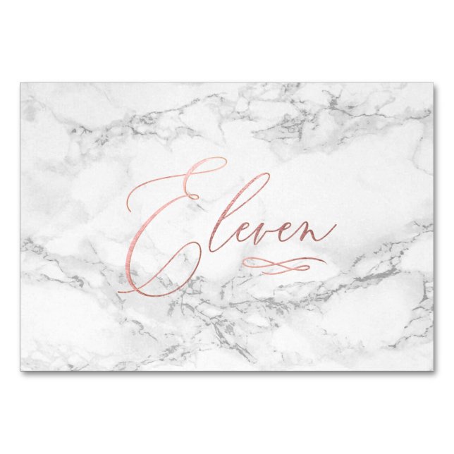Numéro De Table Marbre Faux Rose Or Romantique Calligraphie Onze (Devant)