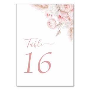 Numéro De Table mariage à fleurs rose moderne et poussiéreuse