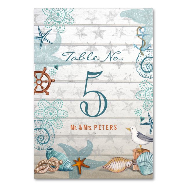 Numéro De Table Mariage à la plage | Paramètres de nom de table |  (Par défaut)