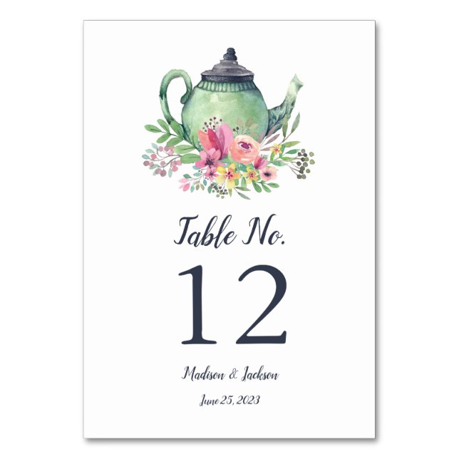 Numéro De Table Mariage à la théière aquarelle (Par défaut)