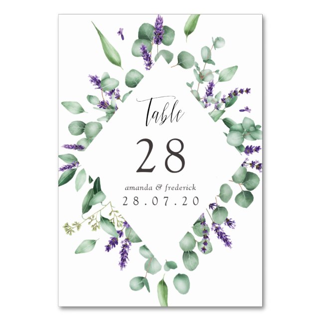 Numéro De Table Mariage à l'aquarelle Eucalyptus et verdure de Lav (Par défaut)