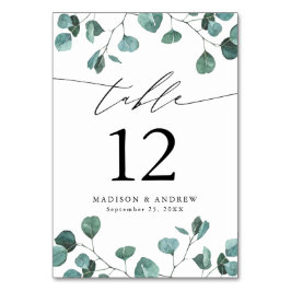 Numéro De Table Mariage à l'aquarelle moderne Eucalyptus Verdure