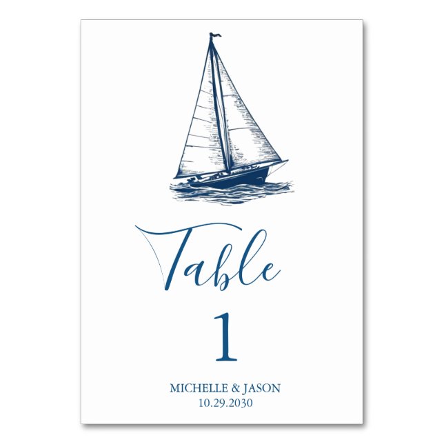 Numéro De Table Mariage à l'aquarelle nautique de voilier branché  (Par défaut)