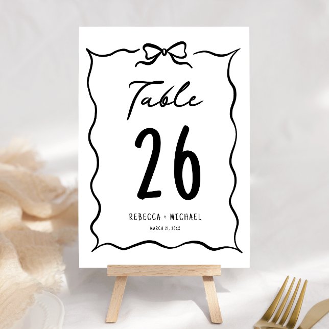Numéro De Table Mariage à l'arc noir et blanc dessiné à la main (Créateur téléchargé)