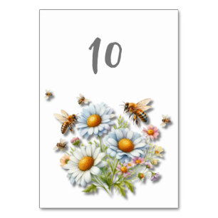Numéro De Table Mariage Abeille Aquarelle Fleurs Sauvages