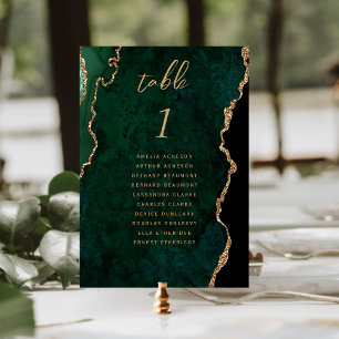 Numéro De Table Mariage Agate Vert Émeraude et Or