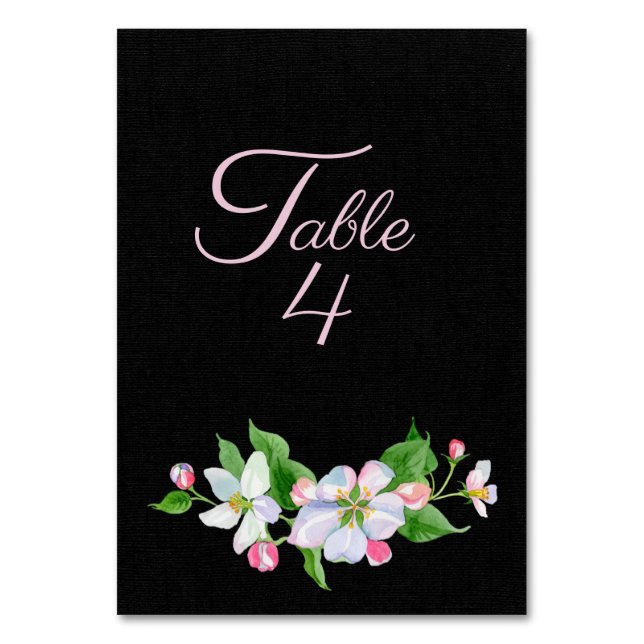 Numéro De Table Mariage Apple Blossom sur Noir (Par défaut)
