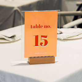 Numéro De Table Mariage aquarelle au coucher du soleil orange vif