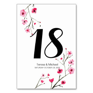 Numéro De Table Mariage, aquarelle cerisier fleur, personnalisable
