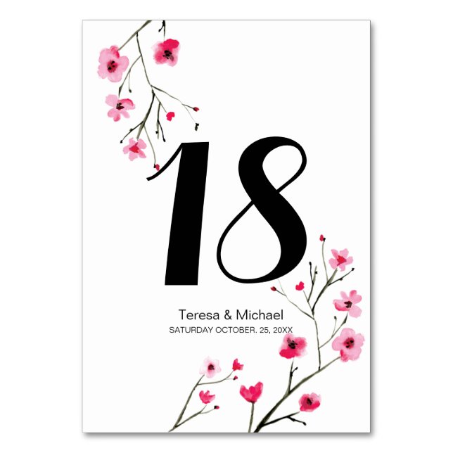 Numéro De Table Mariage, aquarelle cerisier fleur, personnalisable (Par défaut)