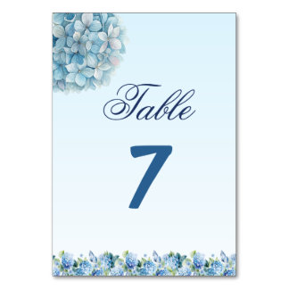 Numéro De Table Mariage aquarelle romantique aux hortensias bleu p