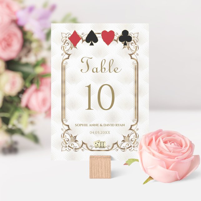 Numéro De Table Mariage Art déco blanc d'or du casino (Créateur téléchargé)