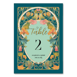Numéro De Table Mariage Art Nouveau aquarelle sarcelle