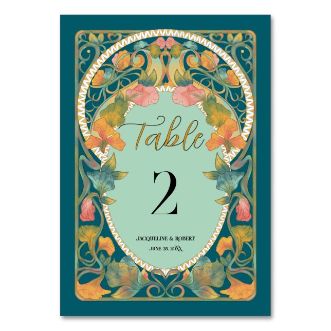 Numéro De Table Mariage Art Nouveau aquarelle sarcelle (Par défaut)