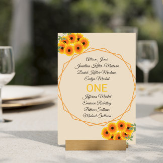Numéro De Table Mariage au tournesol décontracté