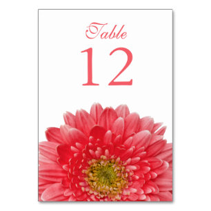Numéro De Table Mariage aux Gerbera Blanc Corail