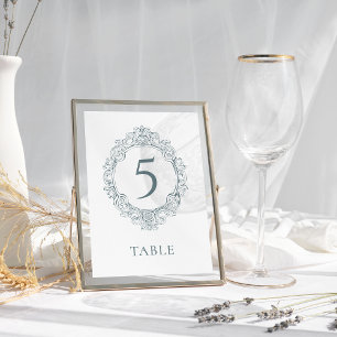 Numéro De Table Mariage baroque Bleu Dusty Vintage