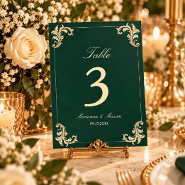 Numéro De Table Mariage Baroque Or Or Vert Émeraude