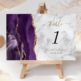 Numéro De Table Mariage Bille d'Agate Or Violet