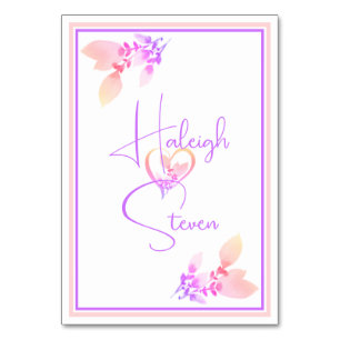 Numéro De Table Mariage blanc élégant, rose vif et violet