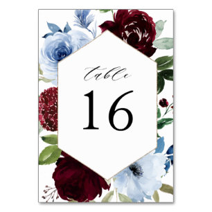 Numéro De Table mariage bleu bordeaux