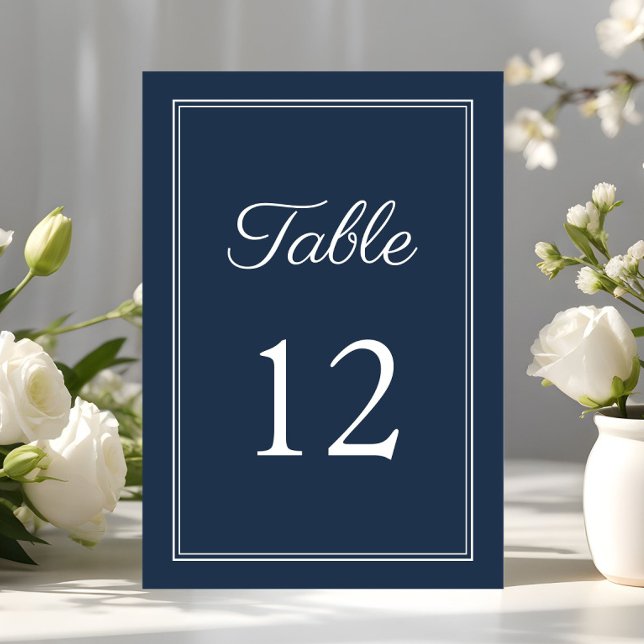 Numéro De Table Mariage bleu marine élégant moderne (Modern Elegant Navy Blue Wedding Table Number)