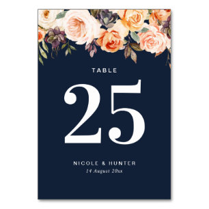 Numéro De Table mariage bleu marine floral d'automne Numéro de tab