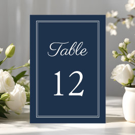 Numéro De Table Mariage Bleu Nuit Élégant Moderne
