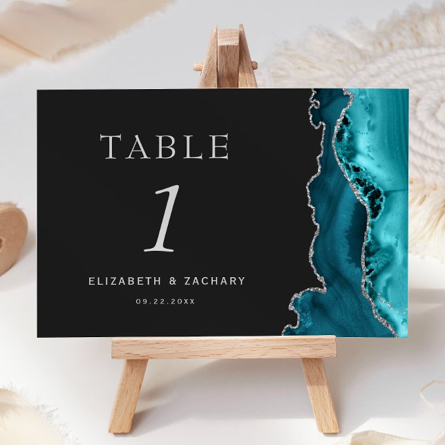 Numéro De Table Mariage bleu sarcelle argent foncé (Créateur téléchargé)