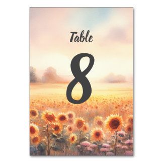 Numéro De Table Mariage Bohème Champêtre Fleur de Tournesol Aquare