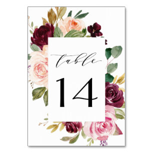 Numéro De Table Mariage Bohème Floral Bourguignon Rose Pêche Or