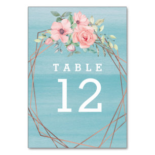 Numéro De Table Mariage Bohème Floral Géométrique Aqua Rose