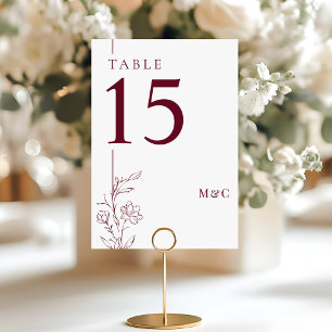 Numéro De Table Mariage Bohème Moderne Floral Bordeaux et Blanc