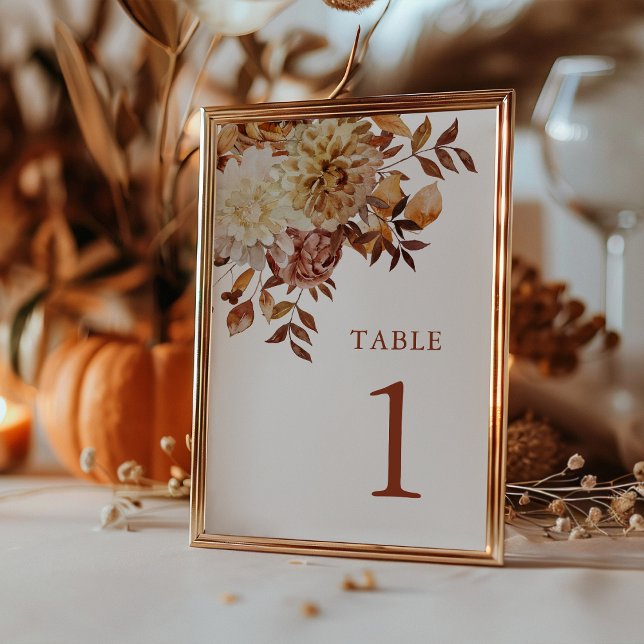 Numéro De Table Mariage botanique aquarelle à la chute de cuivre m (Modern Copper Fall Watercolor Botanical Wedding Table Number by Painted Paperie
)