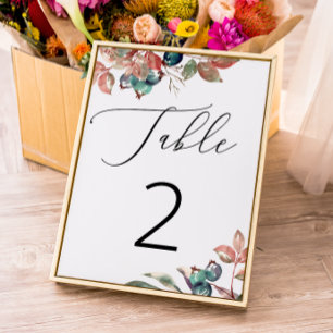 Numéro De Table Mariage Botanique Baies et Feuilles d'Automne de
