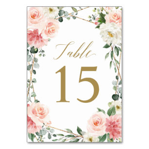 Numéro De Table Mariage botanique géométrique rose pâle