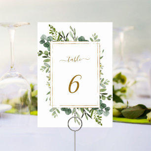 Numéro De Table Mariage Botanique Gold Greenery