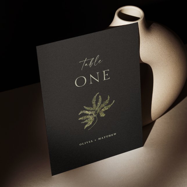 Numéro De Table Mariage botanique noir | Verdure minimaliste des f (Créateur téléchargé)